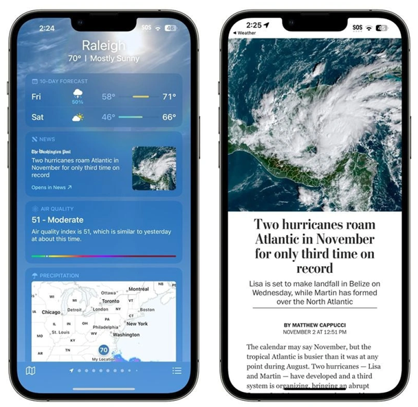 隆德苹果14维修分享iPhone 14手机如何看天气时顺带看新闻 