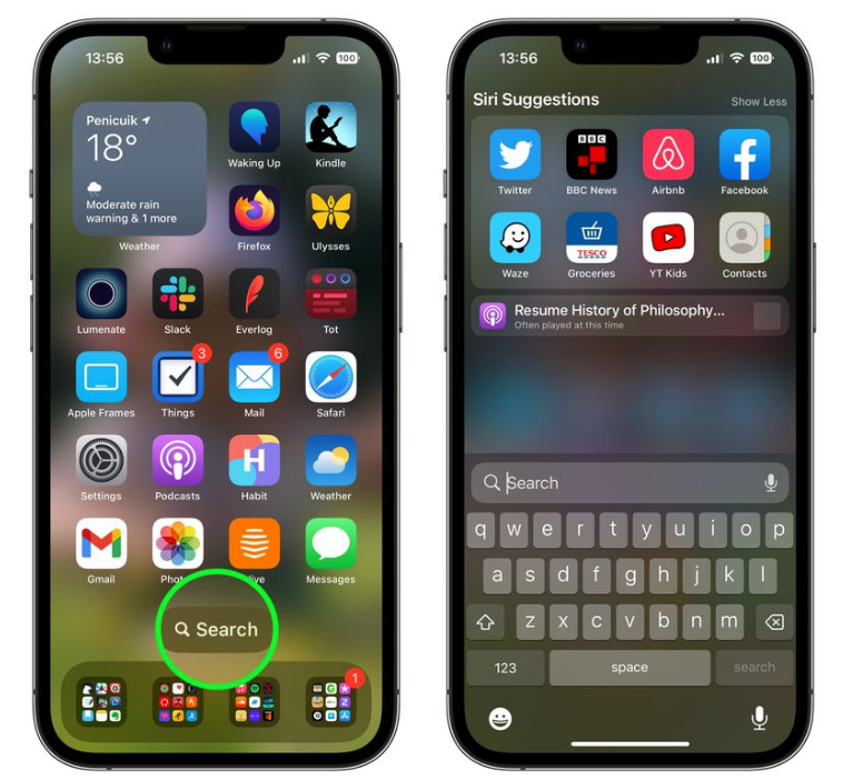 隆德苹果手机维修分享升级到 iOS 16 后，如何删除主屏幕上的搜索按钮 